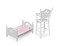 Badger Basket English Country Doll High Chair and Bed Set with Chevron Bedding and Free Personalization Kit - White/Pink